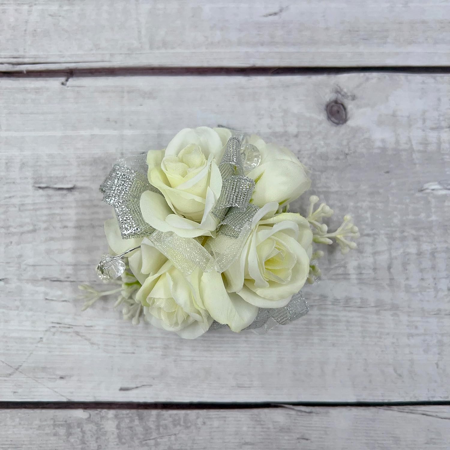 White Rose Flower Wrist Corsage Boutonniere Set Bridesmaid Wrist Corsage Bracelet & Groom And Best Man Boutonniere For Wedding Flowers Accessories Prom Suit Decorations (White)