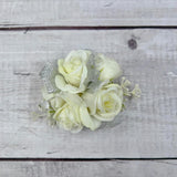 White Rose Flower Wrist Corsage Boutonniere Set Bridesmaid Wrist Corsage Bracelet & Groom And Best Man Boutonniere For Wedding Flowers Accessories Prom Suit Decorations (White)