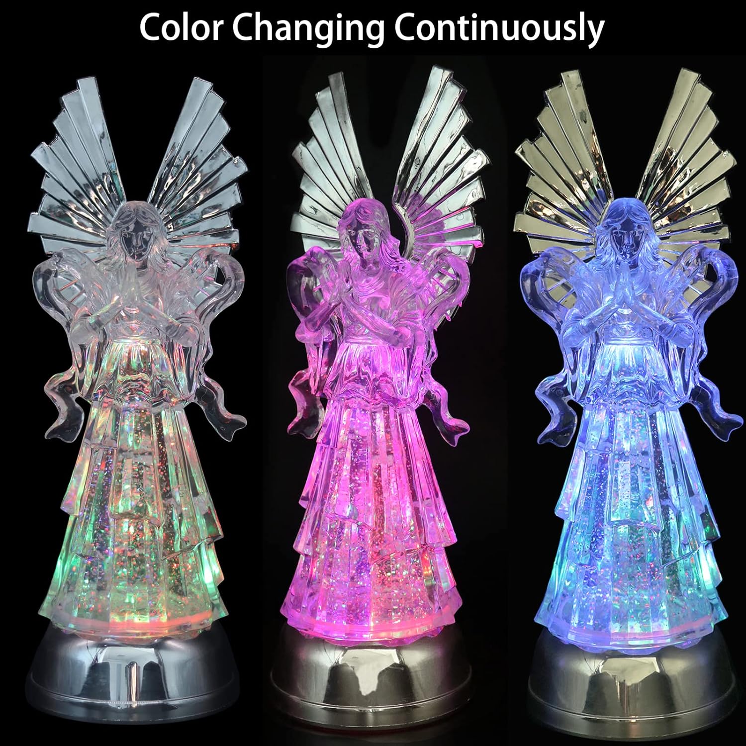 14" Angel Snow Globe Lantern Battery Operated With 6 Hour Timer Color Changing Led Light Praying Angel Swirling Glitter Water Lamp Thanksgiving Christmas Holiday Decor Gift