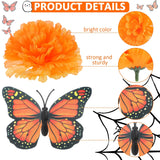 160 Pcs Artificial Marigold Flowers Monarch Butterfly Decoration Kit Dia De Los Muertos Decor Day Of The Dead Decorations 60 Butterflies And 100 Marigold Flower For Halloween Fall Diwali Mexican