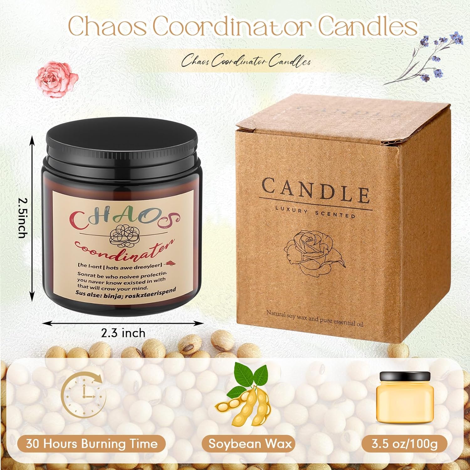 10 Pcs Chaos Coordinator Gifts Candles Christmas Chaos Coordinator Scented Candles Gifts 3.5 Oz Thank You Scented Soy Wax Inspirational Jar Candle For Coworkers Employee Boss Teacher (Tawny)