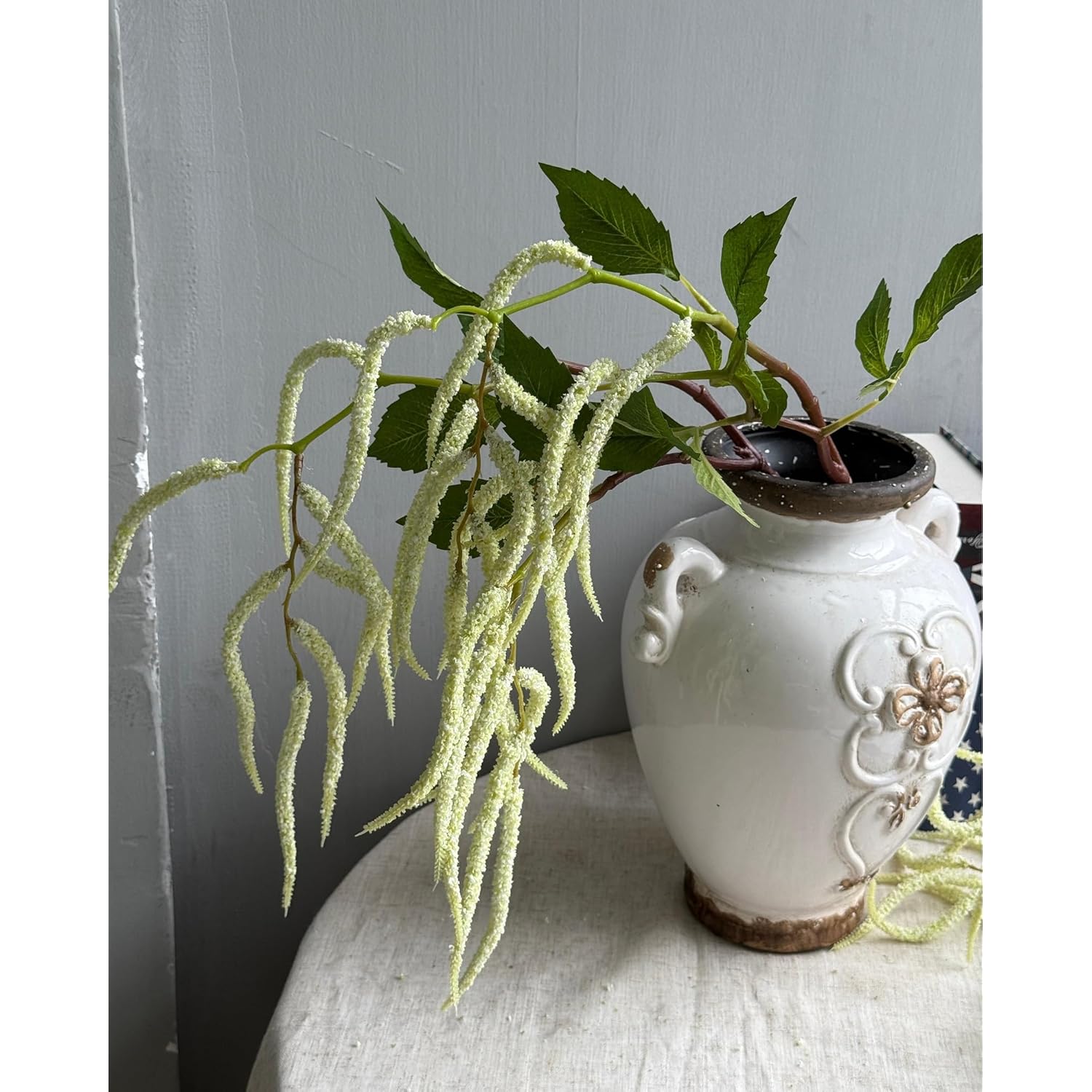 3Pcs Artificial Amaranthus Flower Fake Hanging Green For Wedding Bouquets Home Decor Arrangement Photo Props Party Decoration 37''(White)