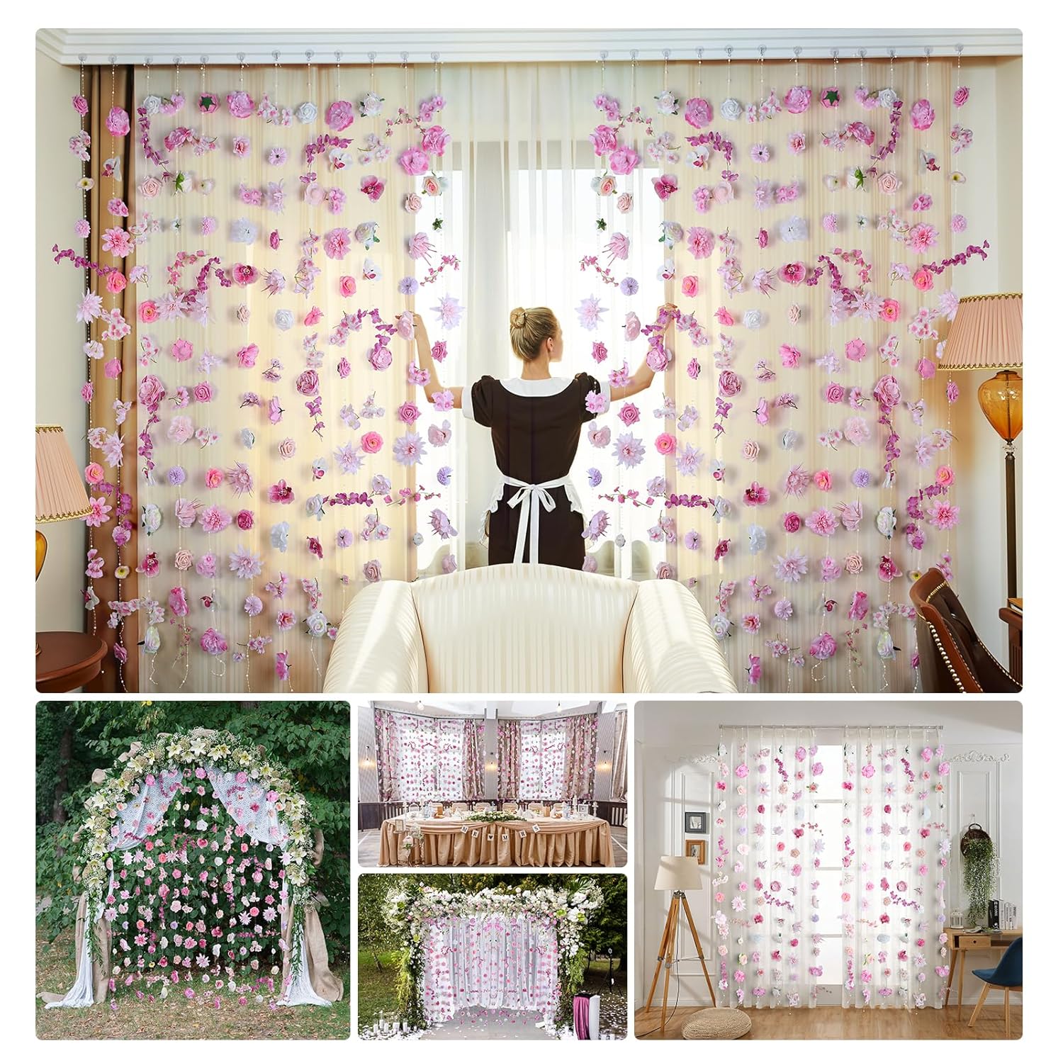 Artificial Hanging Flower Garland 82.6Ft Floral Vines Backdrop Wall For Wedding Party Events Spring Home Garden Decor(Single Piece Is 6.8Ft)-12Pcs Light Pink