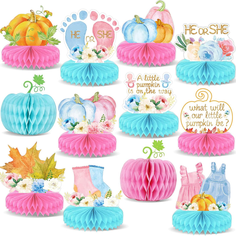 12Pcs Little Pumpkin Honeycomb Centerpieces Gender Reveal Table Center