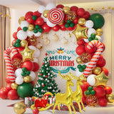 138Pcs Christmas Balloon Garland Arch Kit With Red Green Gold White Balloons Candy Balloon Sequin Balloons Moose Sleigh Balloon For Christmas Party Decorations Supplies
