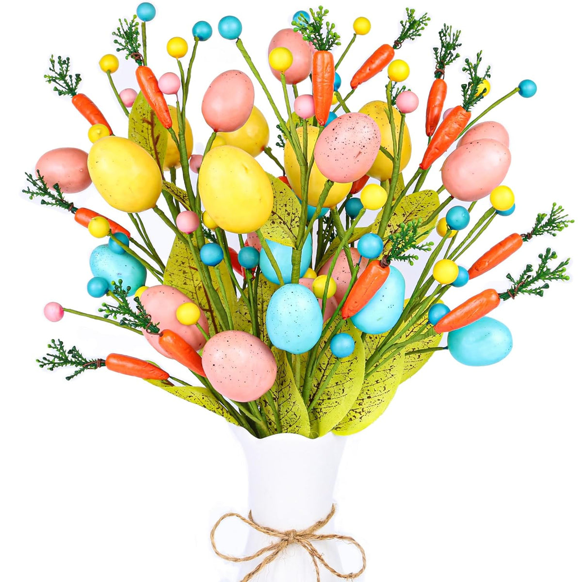 Easter Decorations, 6 Pcs Easter Stems With Eggs Carrots And Berries, Artificial Flower Arrangement For Spring Decor, Egg Picks Centerpieces For Table