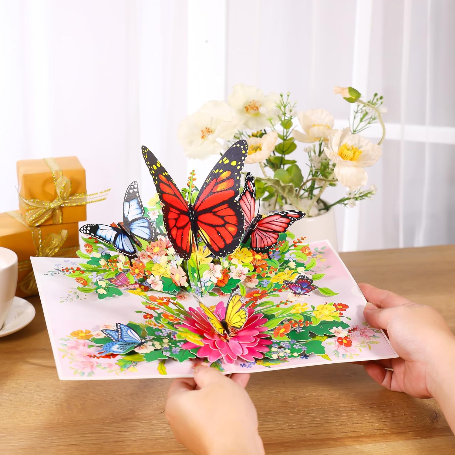 Butterflies Pop Up Birthday Card For Women&Wife, Beautiful Flowers, Ideal Gift For Birthday, Mothers Day, Thank You, Anniversary, Valentines, All Occasion For Women, Wife, Mom, Sister, Grandma, Her
