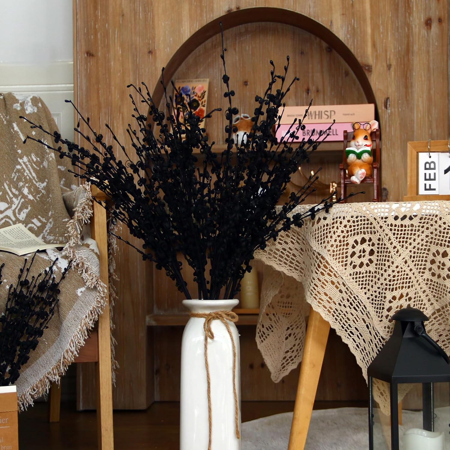 10Pcs Long Stem Thanksgiving Flowers Jasmine Black Flowers Artificial, 29.5"/75Cm Faux Jasmine Bouquet For Wedding Modern Gothic Home Party Fall Harvest Decoration