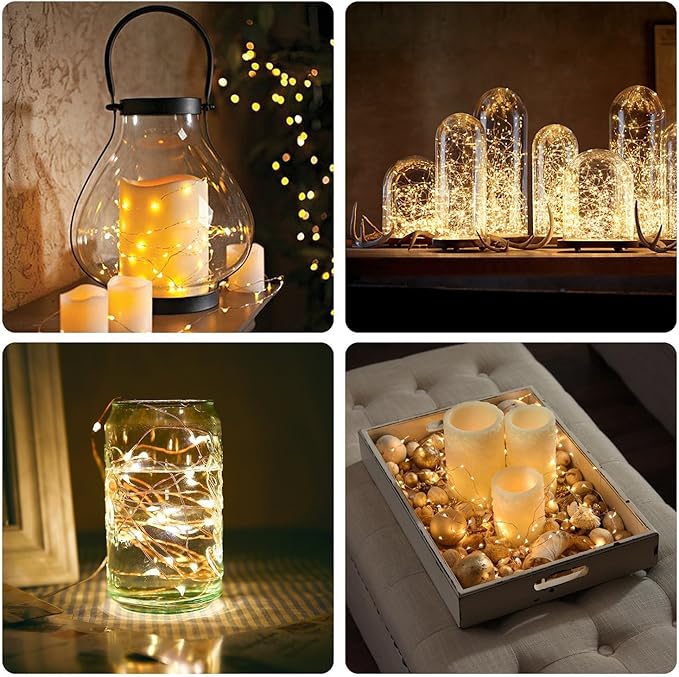 6 Pack Battery Operated Fairy Lights CR2032 6.6FT 20 LED Warm White Silver Wire String Lights for Bedroom Christmas Wedding Party DIY Decoration