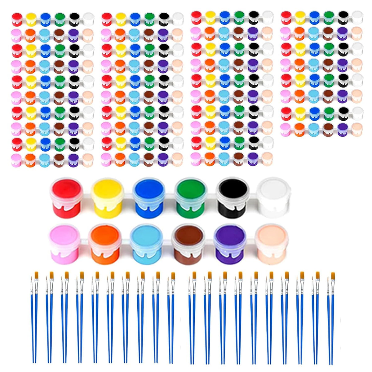 20 Pack Mini Acrylic Paint Set, 12 Colors Washable Paint Strips For Kids & Adults - Includes 40 Brushes (20 Flat + 20 Pointed), 280 Pcs Kids Paint Kits For Easter Eggs, Birthday, Classroom Party