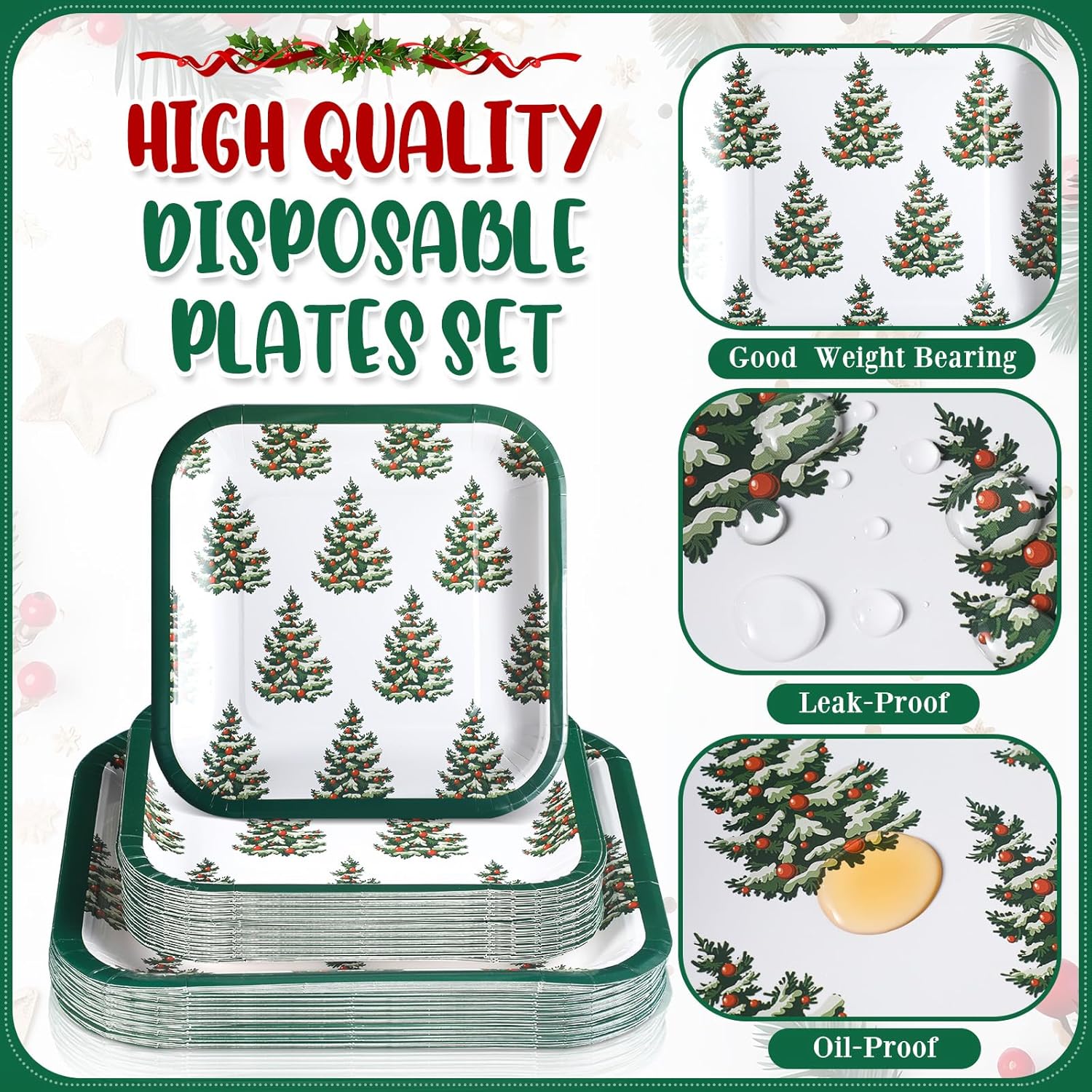 80 Pcs Christmas Paper Plates Bulk 7 In 9 In Xmas Disposable Square Plates Set Christmas Tree Dinner Dessert Plates Party Dinnerware Supplies For Merry Christmas Festive Holiday Party Supplies