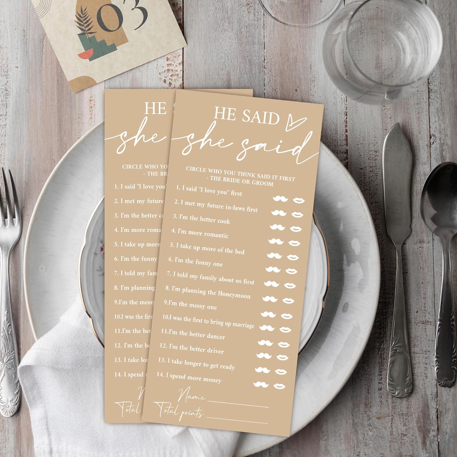 Minimalist Brown Wedding Shower Games Cards, He Said She Said, Bridal Shower Games, Engagement Party Wedding Card For 25 Guests, Bridal Party Supplies 4X9Inch-A30