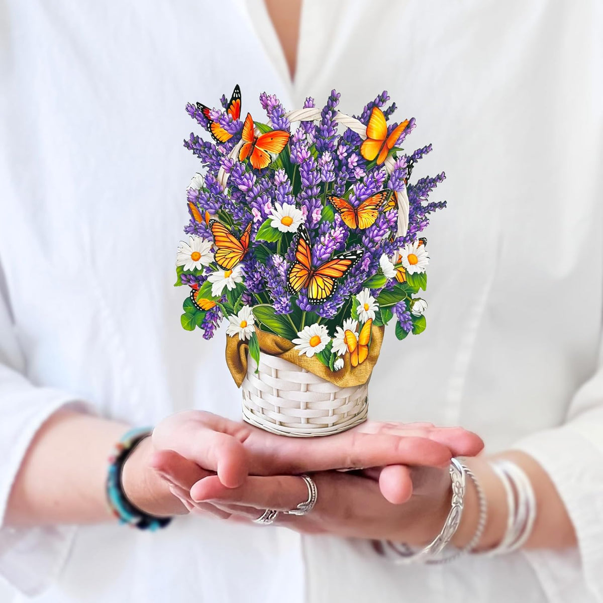 Pop Up Cards, Mini Lavender & Butterflies, 6 Inch Mini Sized Forever Flower Bouquet 3D Popup Greeting Card, Birthday Cards, Thank You Card, Teacher Gifts, Blank Notecard & Envelope