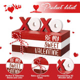 2 Pcs Red Tiered Tray Decor Bundle, Rustic Wood Decorative Book Stack,Be My Sweet Valentine Love Table Sign With Twine For Farmhouse Shelf Home Tiered Tray Decor(Red)