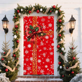 Christmas Door Cover Merry Christmas Decorations Red Gift Box Snowflake Photography Backdrop For Home Wall Outdoor Indoor Front Door Banner Party Supplie, 70.8X35.4 Inch