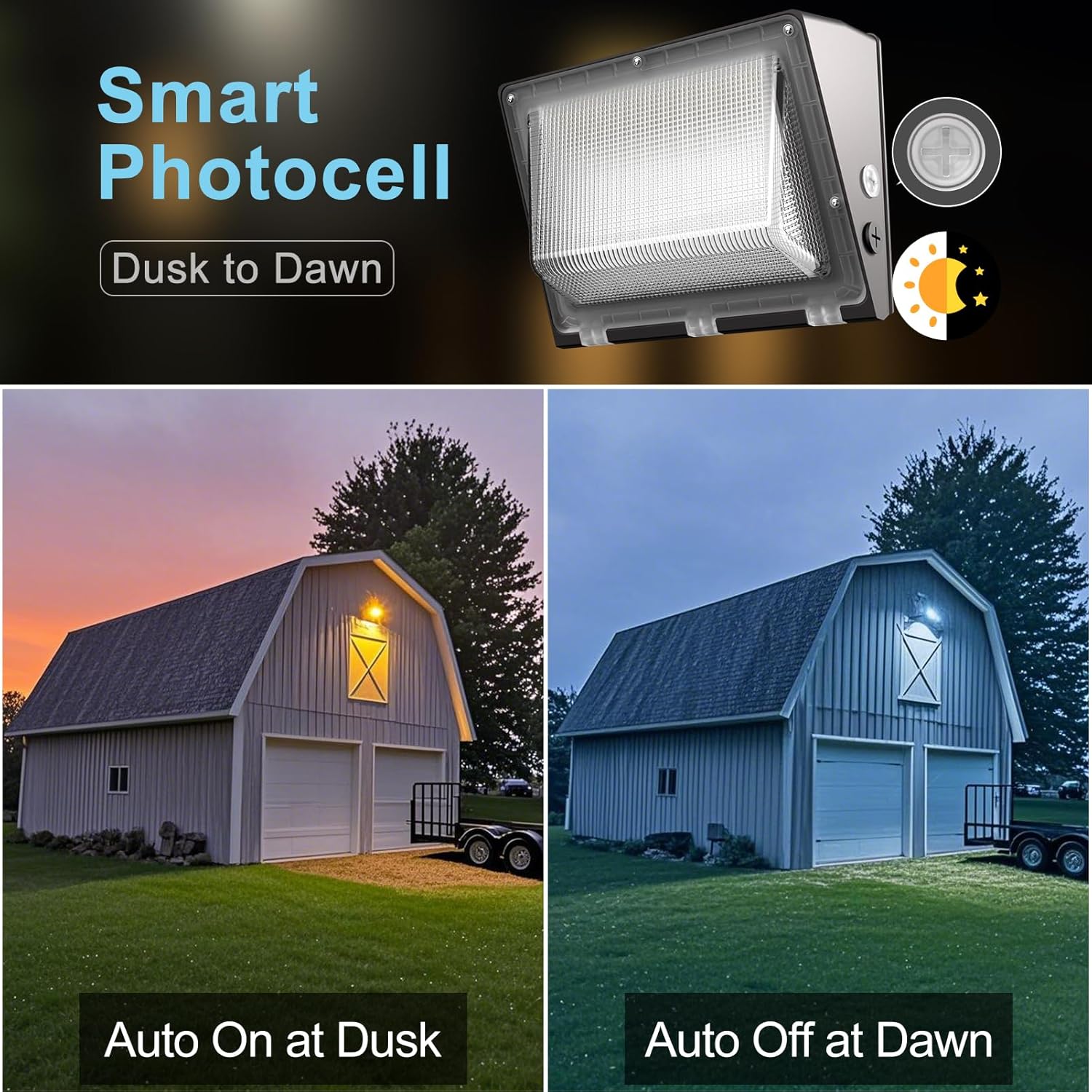 8 Pack 150W LED Wall Pack Lights 22500LM Outdoor Commercial Lighting with Dusk to Dawn Sensor IP65 Waterproof