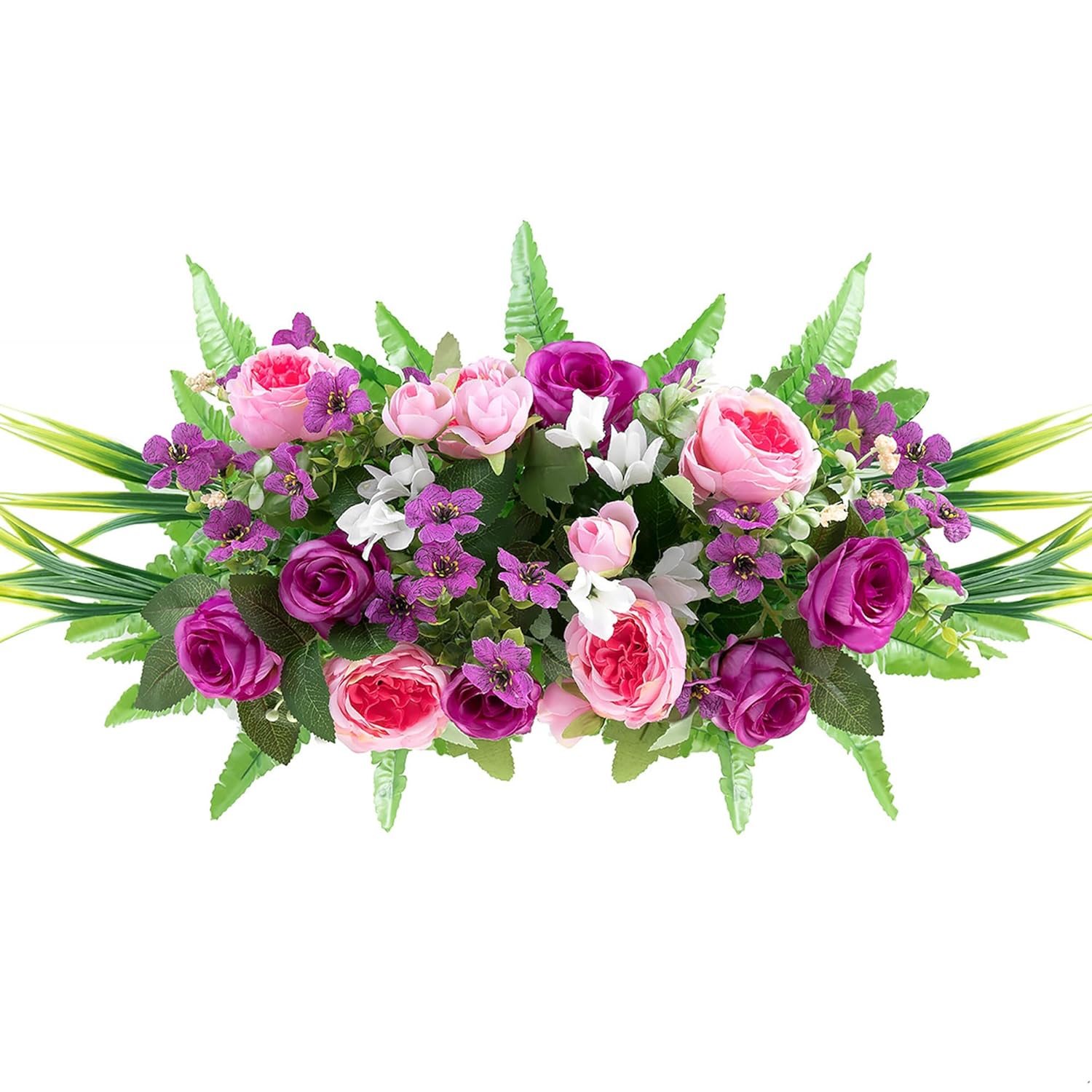 Artificial Cemetery Flowers With Stake: 1Pc Purple Roses Pink Peonies Realistic Memorial Day Grave Flowers For Cemetery - Outdoor Grave Decorations Funeral Arrangements