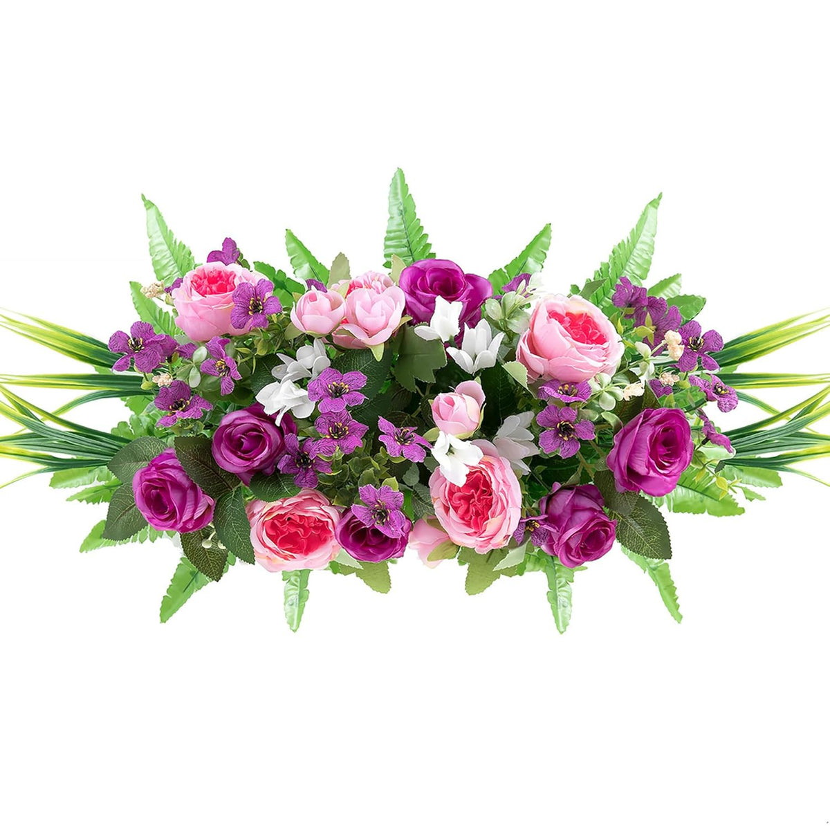Artificial Cemetery Flowers With Stake: 1Pc Purple Roses Pink Peonies Realistic Memorial Day Grave Flowers For Cemetery - Outdoor Grave Decorations Funeral Arrangements