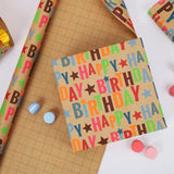 Birthday Wrapping Paper Roll For Kids, 17 Inch X 16.5 Feet Kraft Gift Wrap Paper With Colorful Text Happy Birthday Pattern For Boys Holiday Party