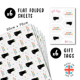 Cat Birthday Wrapping Paper - 6 Sheets Of Gift Wrap - Black Cats - Happy Birthday Text - White Gift Wrapping Paper For Men Women - Recyclable