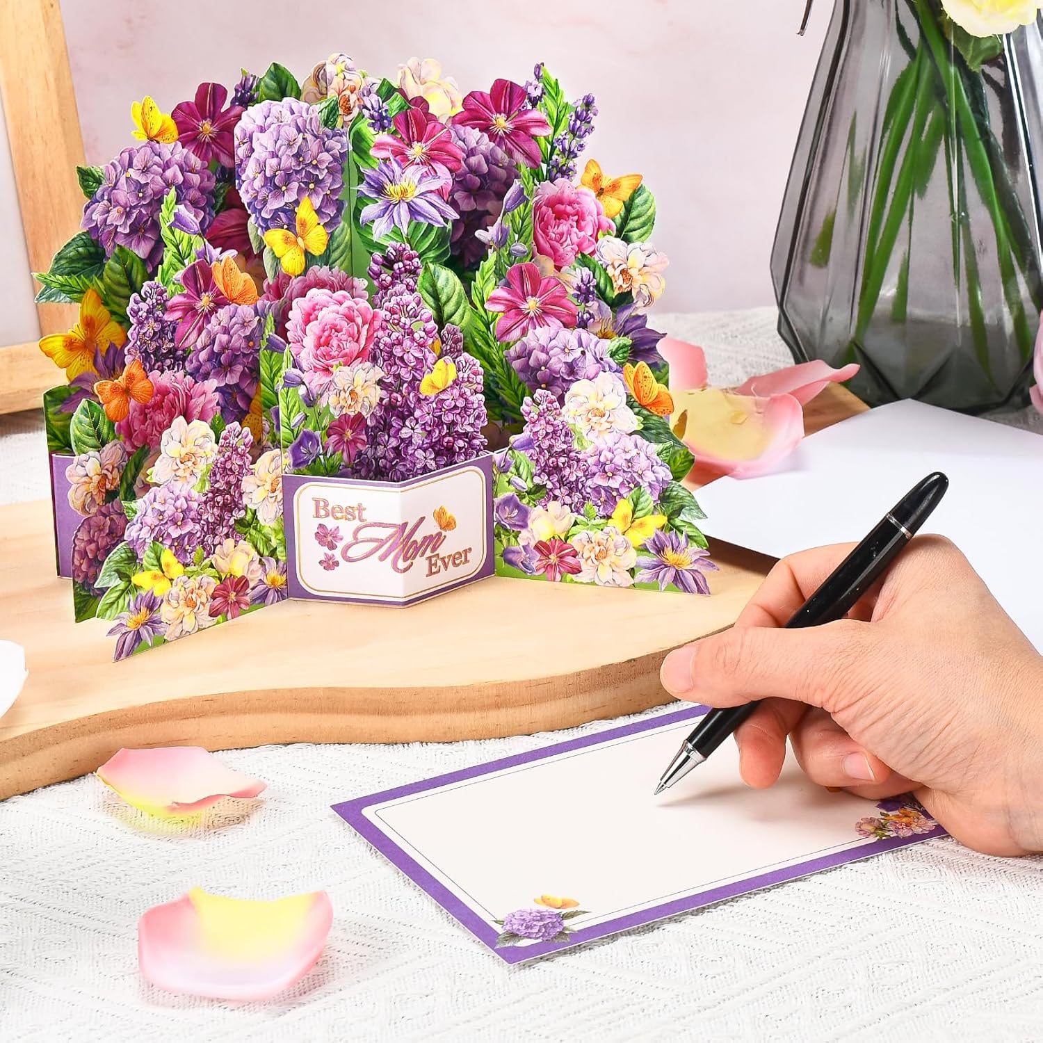 Happy Mother’S Day Pop Up Card, 3D Violet & Peony Best Mom Cards From Daughter Son, Flower Bouquet Popup Greeting Card Gift For Mother Wife Grandma-Cherish Her Smile With Blooming Surprise