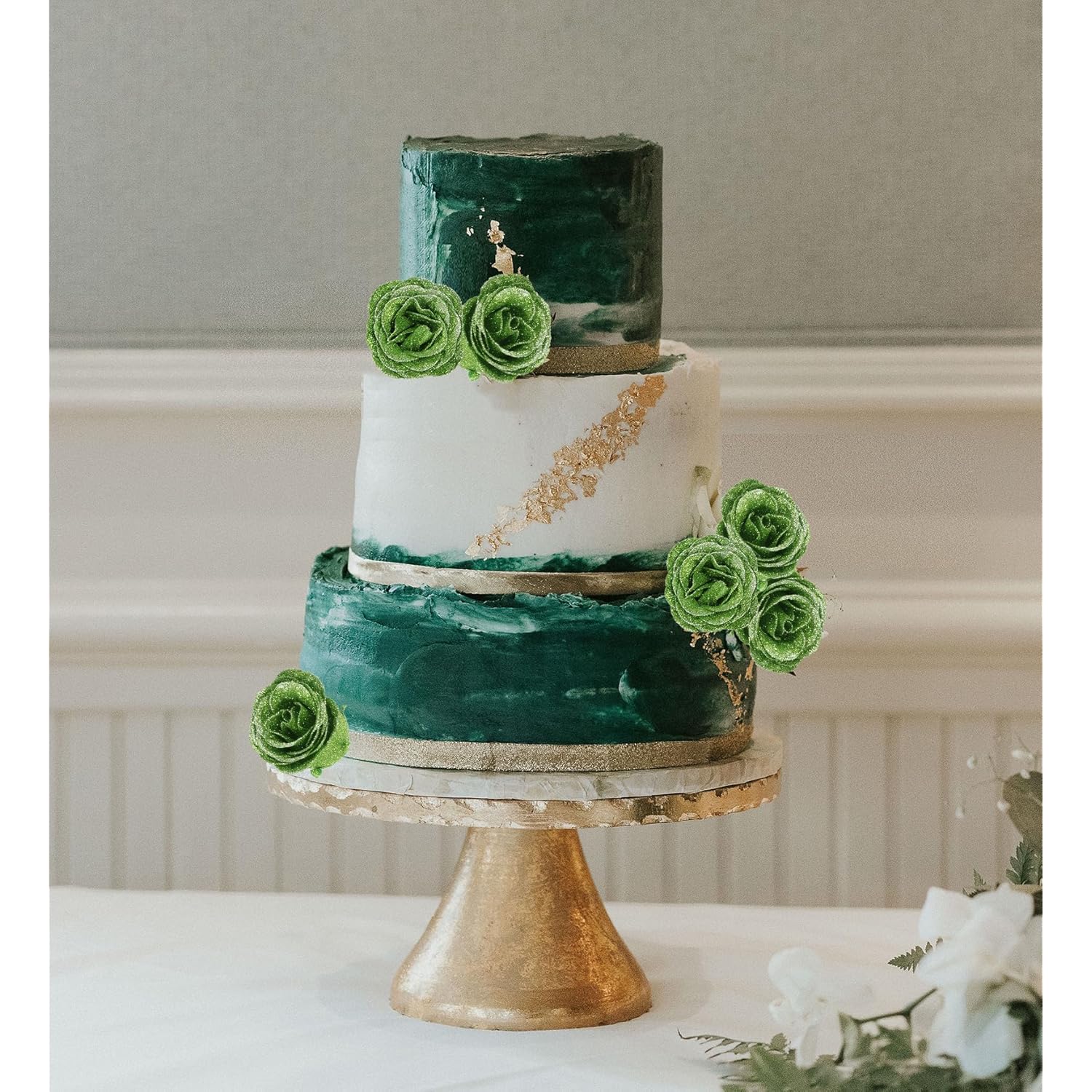 Artificial Roses With Stems,30Pcs Green Glitter Roses Silk Roses Artificial Flowers For Crafts Wedding Bouquet Home Decoration(Green)