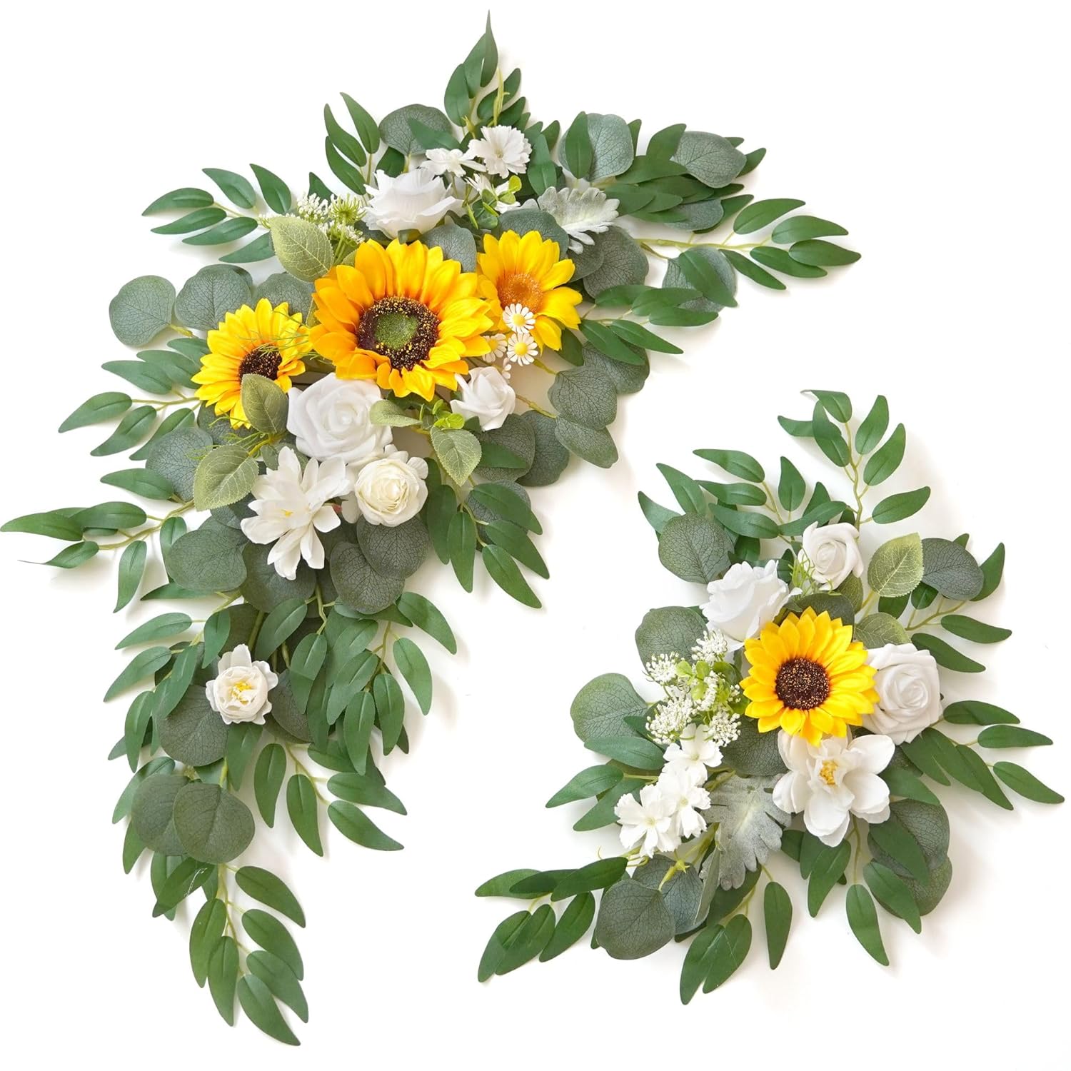 Wedding Sign Faux Flower Swag (Pack Of 2) For Ceremony Party Reception Entrance Floral Decor Wall Easel Stand For Wedding Poster Welcome Sign(Sunflower)