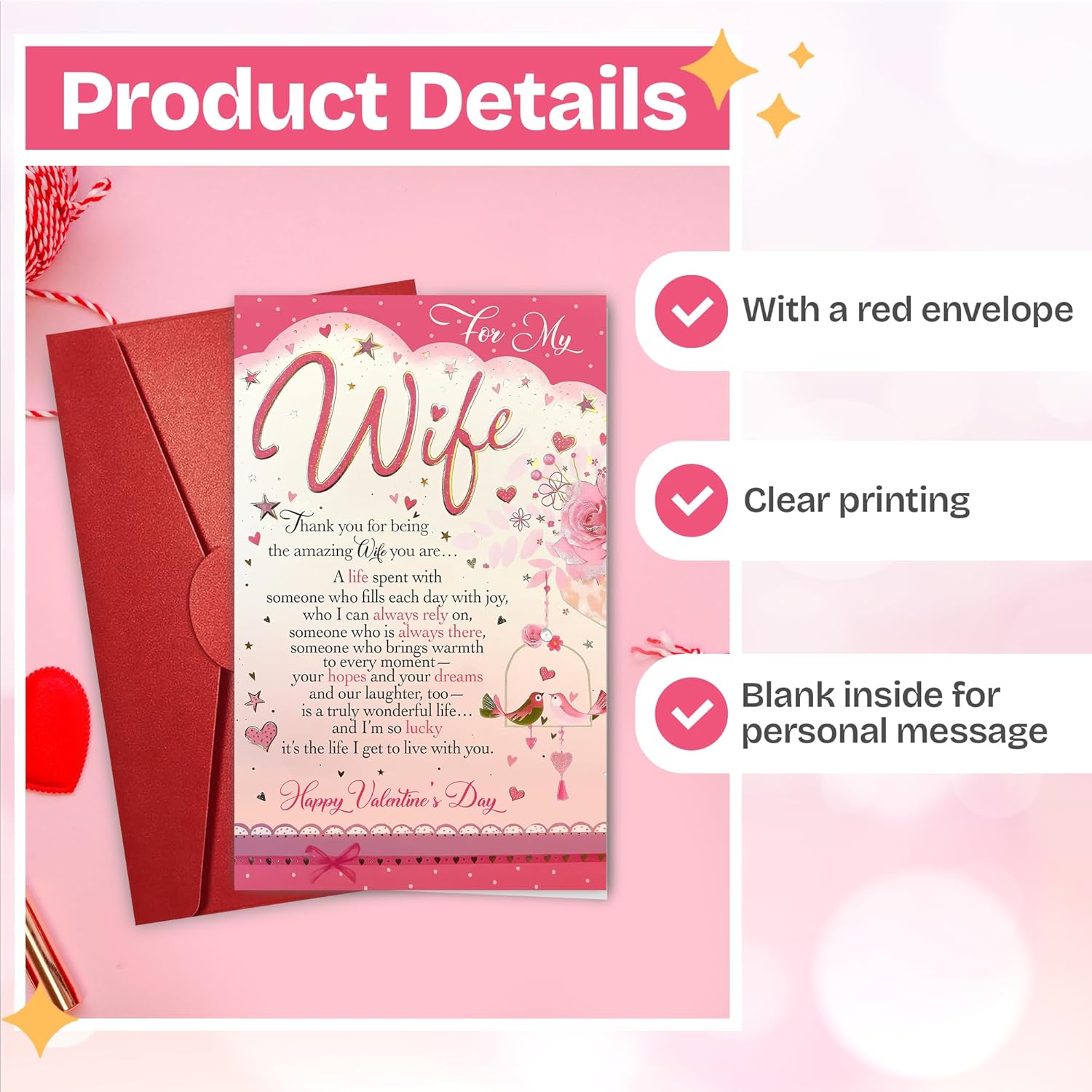 Valentines Day Card For Wife - Romantic Message, Heartfelt Gifts For Wife, Wifey, Her - Valentine'S Gift For Her From Husband, Him - Greeting Card