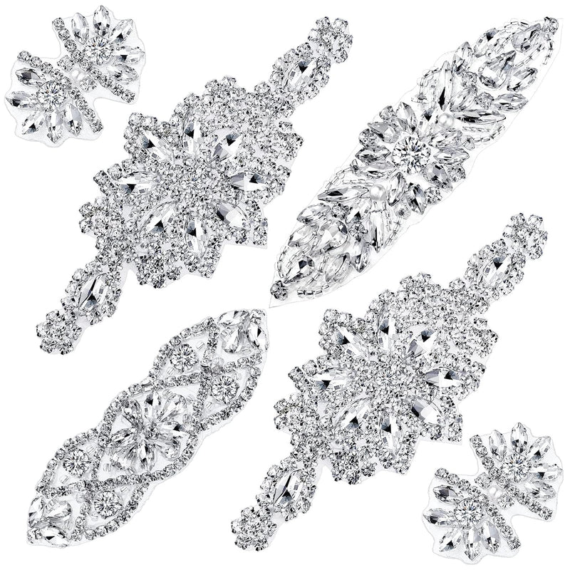 6 Pieces Crystal Rhinestone Applique Silver Wedding Applique Iron On Rhineston