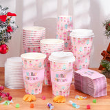 50Pcs Merry Christmas Disposable Coffee Cups With Lids And Sleeves Pastel Pink Nutcracker Paper Drinking Cup For Xmas Birthday Party Supplies