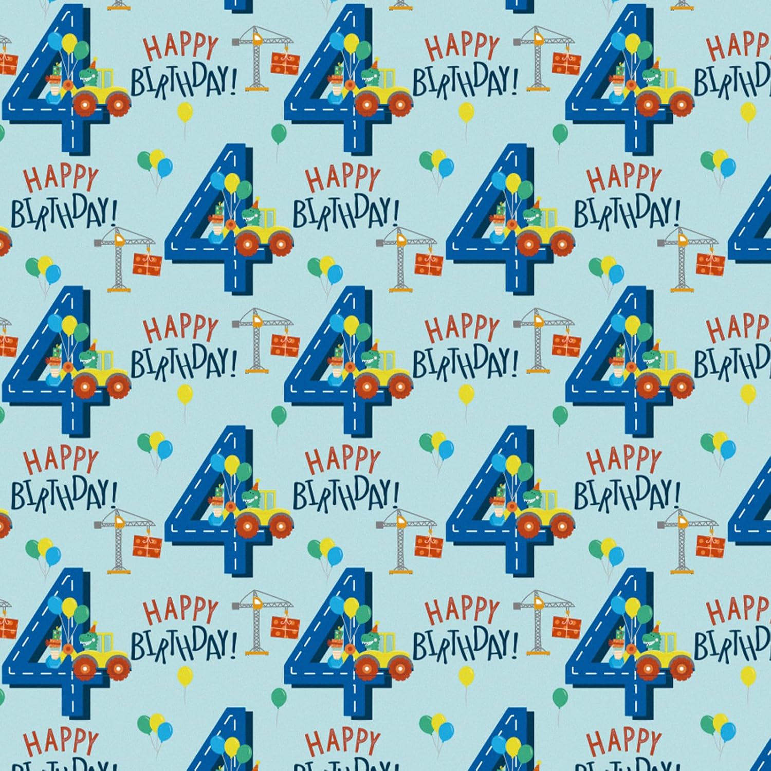 Birthday Wrapping Paper For Boys - Dinosaur Truck Design - 17 Inches X 16.4 Feet