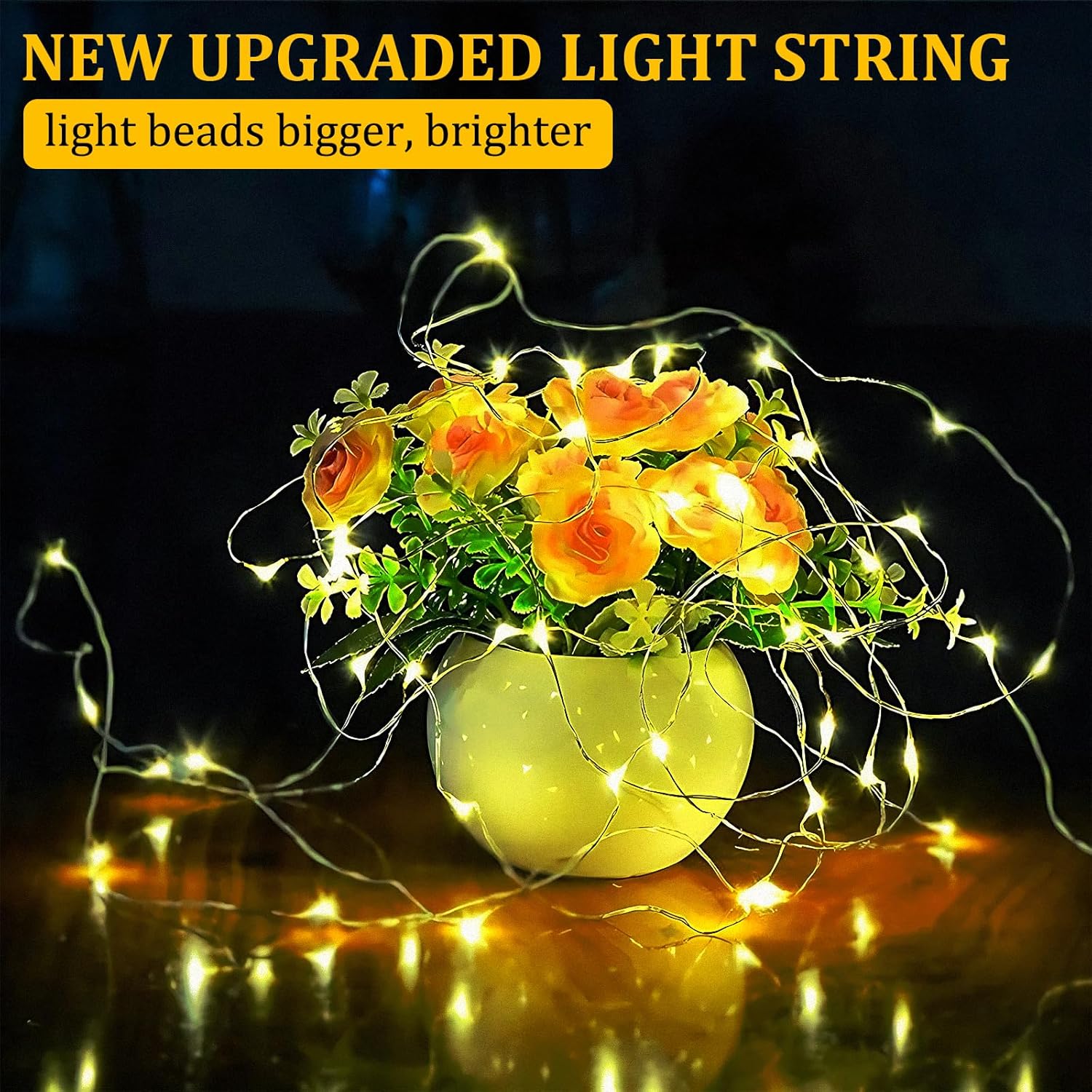 Timer Battery Twinkle Mini Fairy Lights, 1 Pack 200 Led 33Ft Dark Green Wire,Firefly Starry Led String Lights Warm White