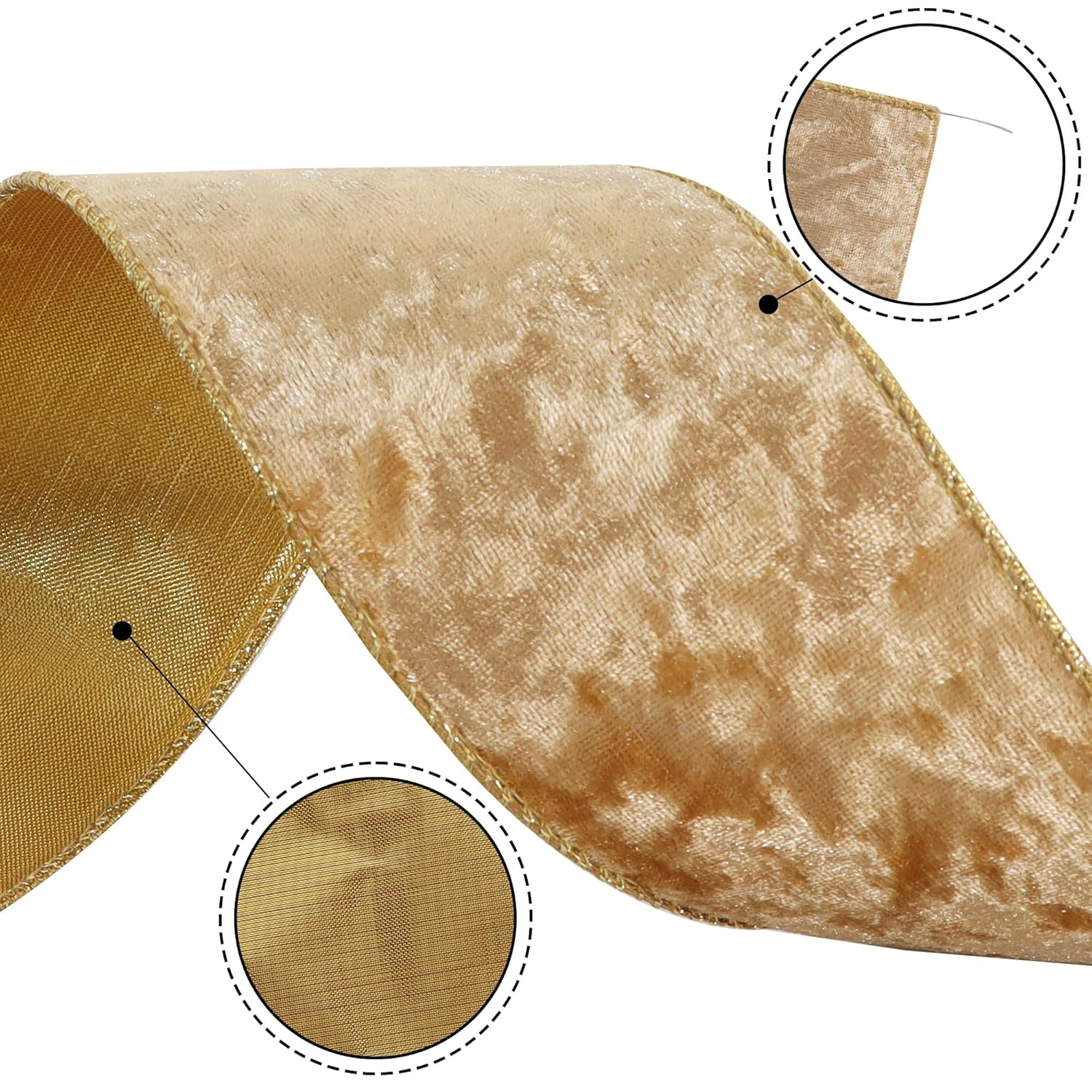 Gold Velvet Wired Ribbon 2.5 Inch X 10 Yards Metallic Champagne Gold Crushed Velvet Christmas Ribbon For Gift Wrapping Christmas Tree Decoration Wedding Decor Crafts Wreaths Supplies