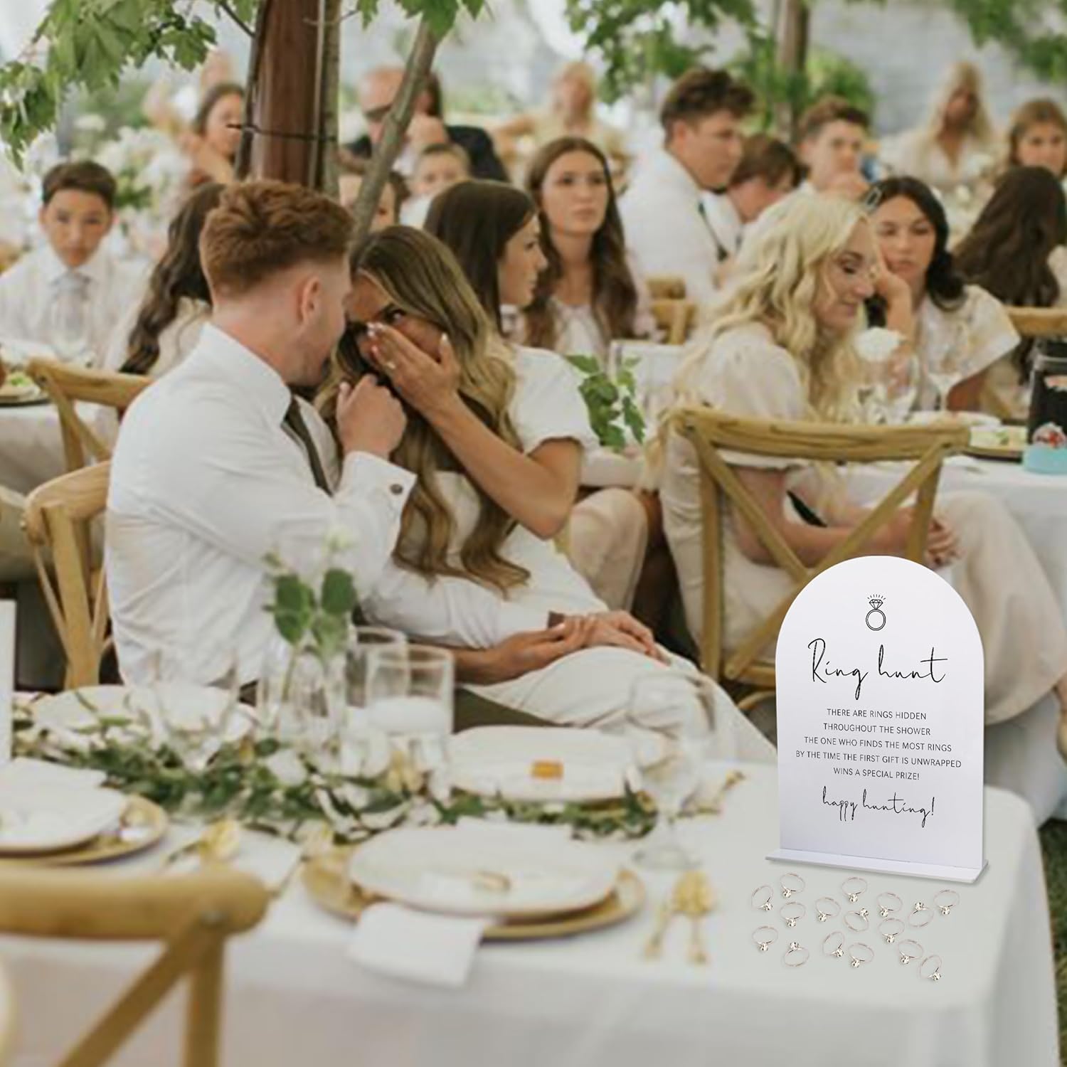 Bridal Shower Ring Hunt Games, Funny Ring Hunt Games, Minimalism Party Games, Bridal Shower Decorations, Wedding Shower Games(1 Sign & 30 Rings)-Xnxb09