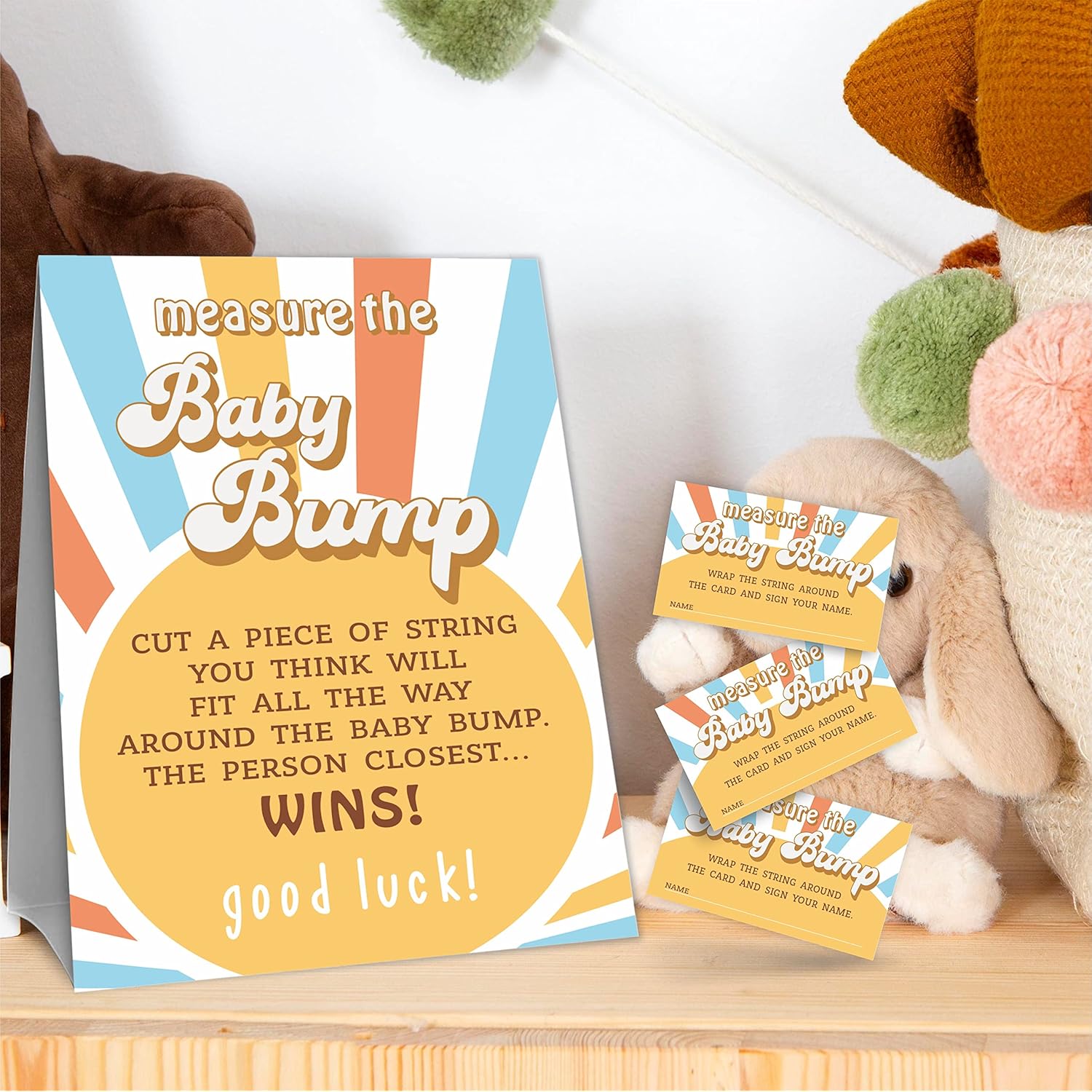 Retro Sunshine Theme Measure The Baby Bumb Babyshower Game Set? How Big Is Mommy'S Belly Babyshower Party Games(1 Sign & 50 Cards)-Dwlk-A02