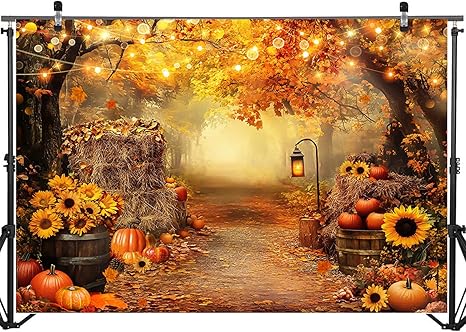 7x5ft Fall Autumn Photography Backdrop Forest Maple Leaves Pumpkins Thanksgiving Decor