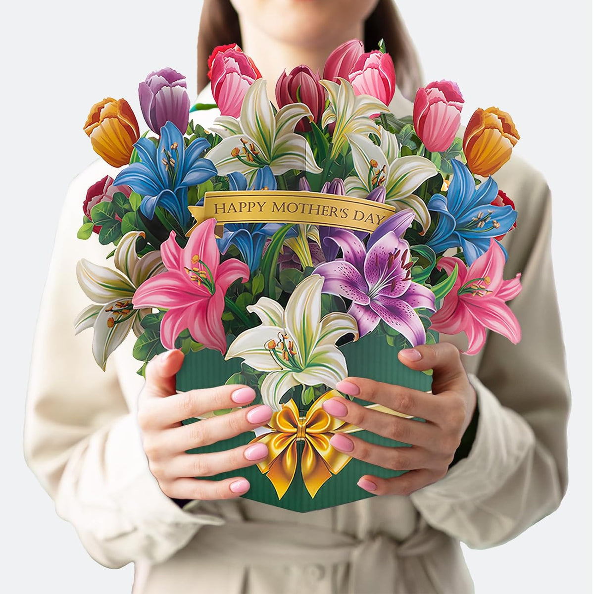 Paper Pop Up Floral Mother’S Day Card For Mom Grandma, Tulip And Lily Bouquet, 3D Floral Card Gifts For Women On Birthdays, Anniversaries, Thank You & Valentine'S Day With Envelope