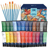 Acrylic Paint Set 24 Colors Craft Paints In Tubes With 10 Art Brushes Rich Pigment For Artists Beginners Kids Painting On Canvas Wood Fabric Crafts, 36Ml/Tube