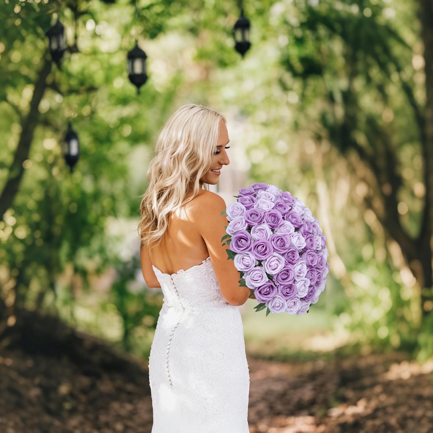 50 Pcs Purple Roses Artificial Flowers, Fake Roses With Stem Realistic Silk Roses For Diy Wedding Bouquets Table Centerpieces Arrangements Baby Shower Birthday Home Decor Valentine'S Day Gift For Her