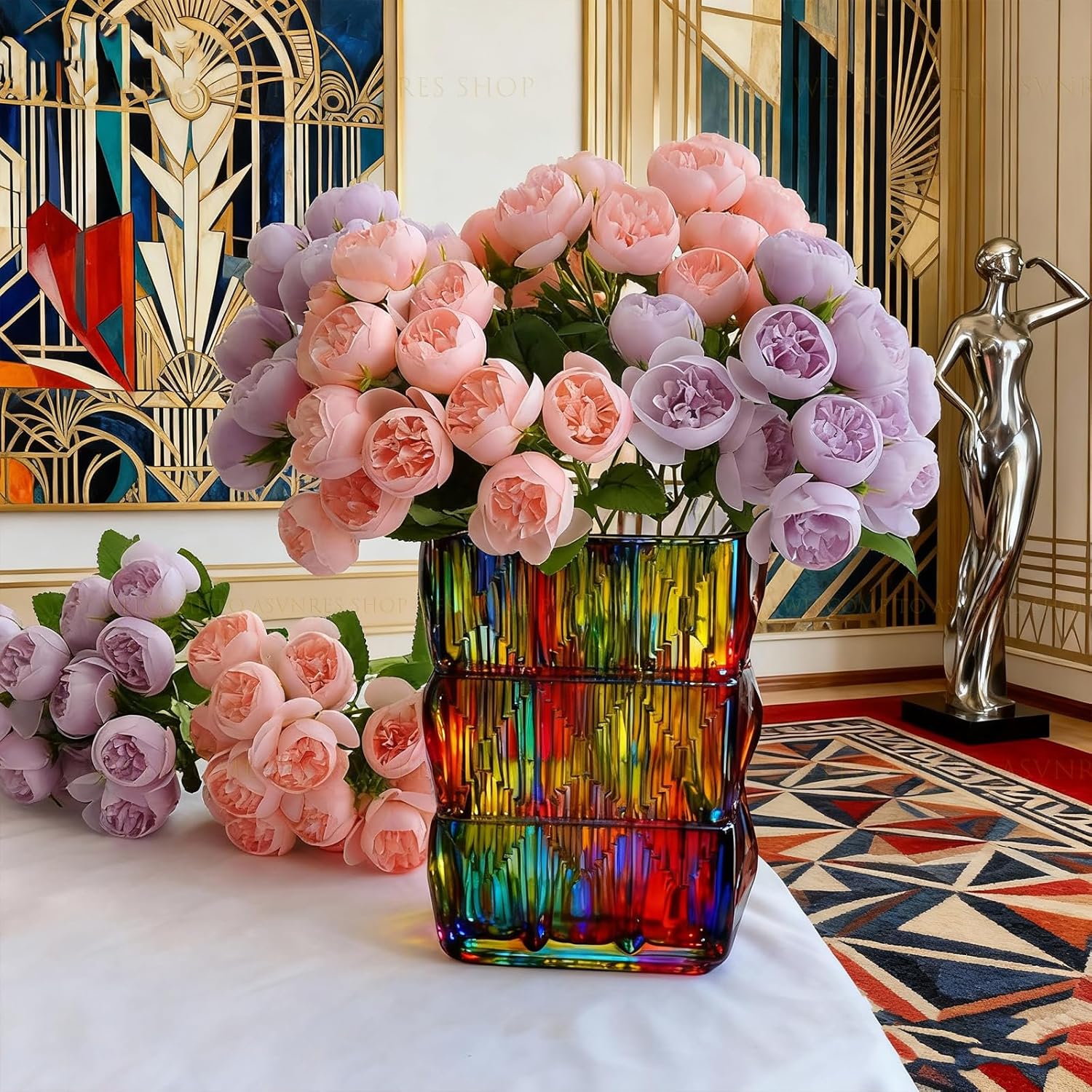 Valentine'S Day Simulated 15-Head Tea Rose Artificial Flower Peony Hand-Held Bouquet, Water Lily Bouquet For Wedding Arrangements Floral Home Holiday Party Crafts Supplies Decorations (Pink)