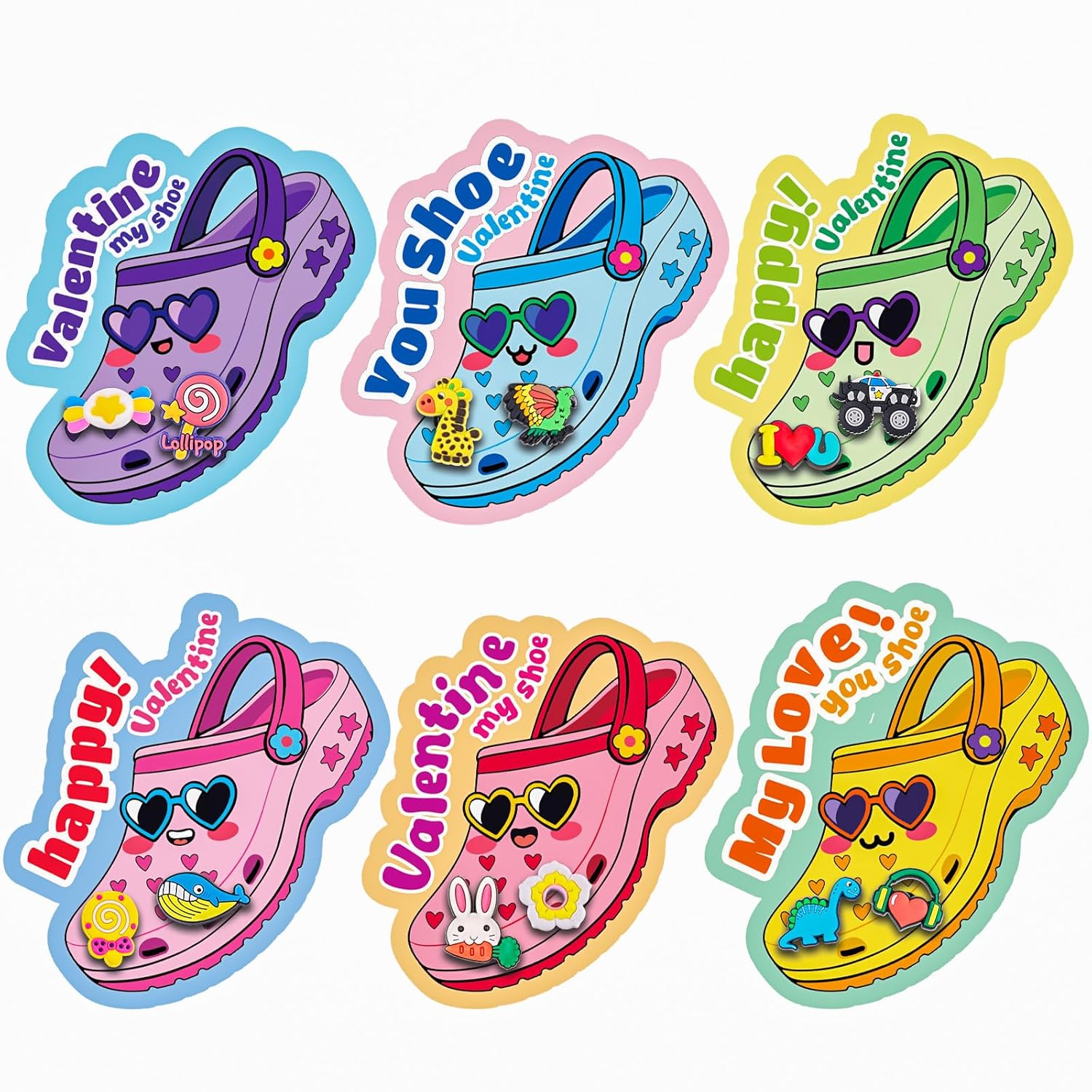 24 Pack Valentines Day Cards With Shoe Charms For Kids Valentines Day Classroom Exchange Gifts For Boys Girls(24 Cards, 48 Shoe Charms)