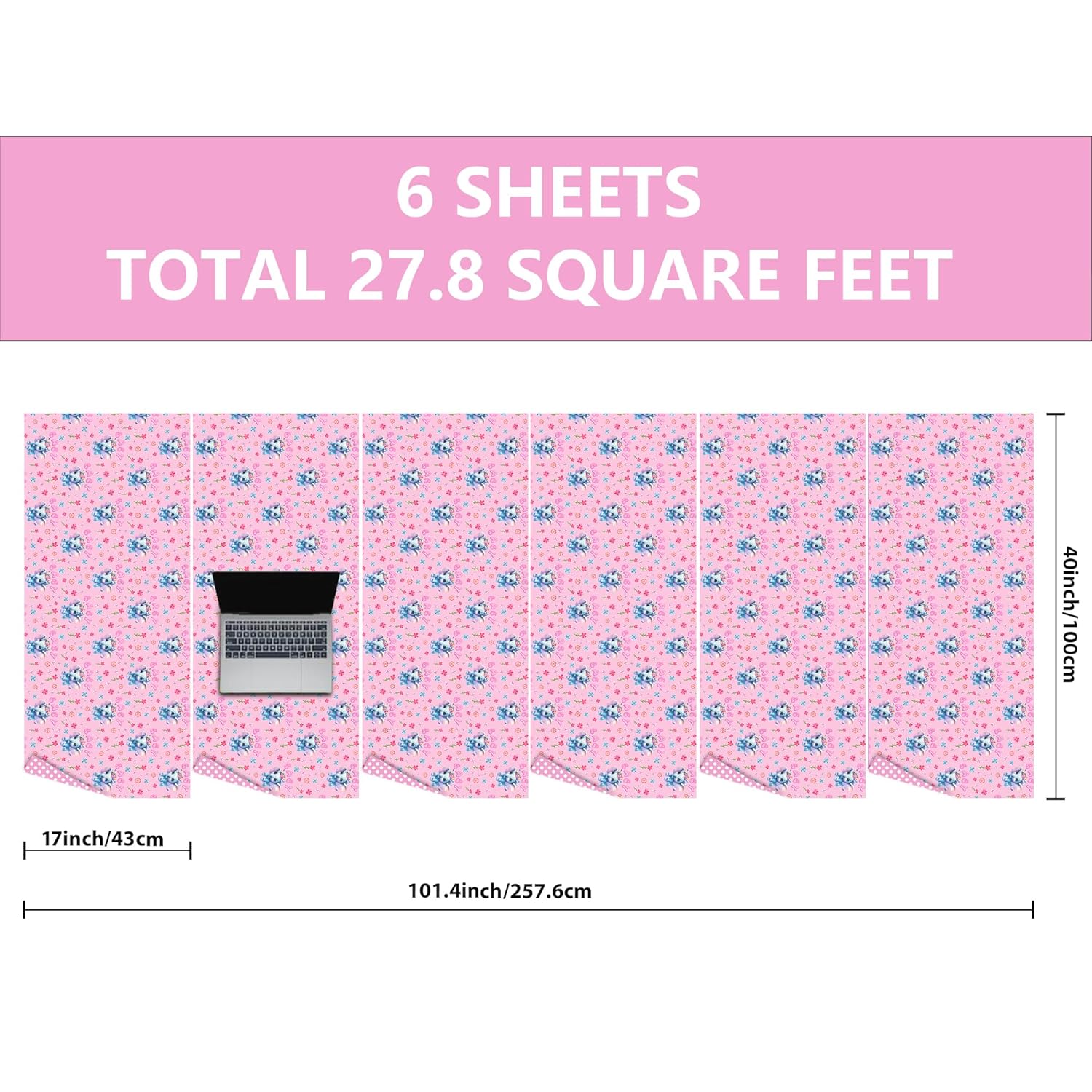 Reversible Baby Girl Wrapping Paper Roll - Cute Pink Elephant, Floral & Polka Dot Design For Baby Shower Holiday Birthday Party - 17 In X 20 Ft(Total 28.5Sq.Ft)