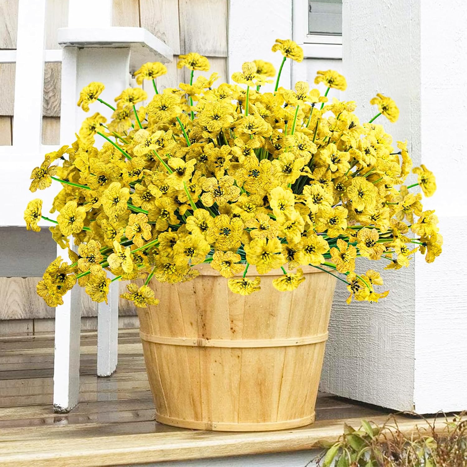 48 Bundles Outdoor Artificial Flowers Uv Resistant Fake Silk Flowers Faux Plastic Plants Outside Garden Porch Window Box Summer Decoration (Yellow)