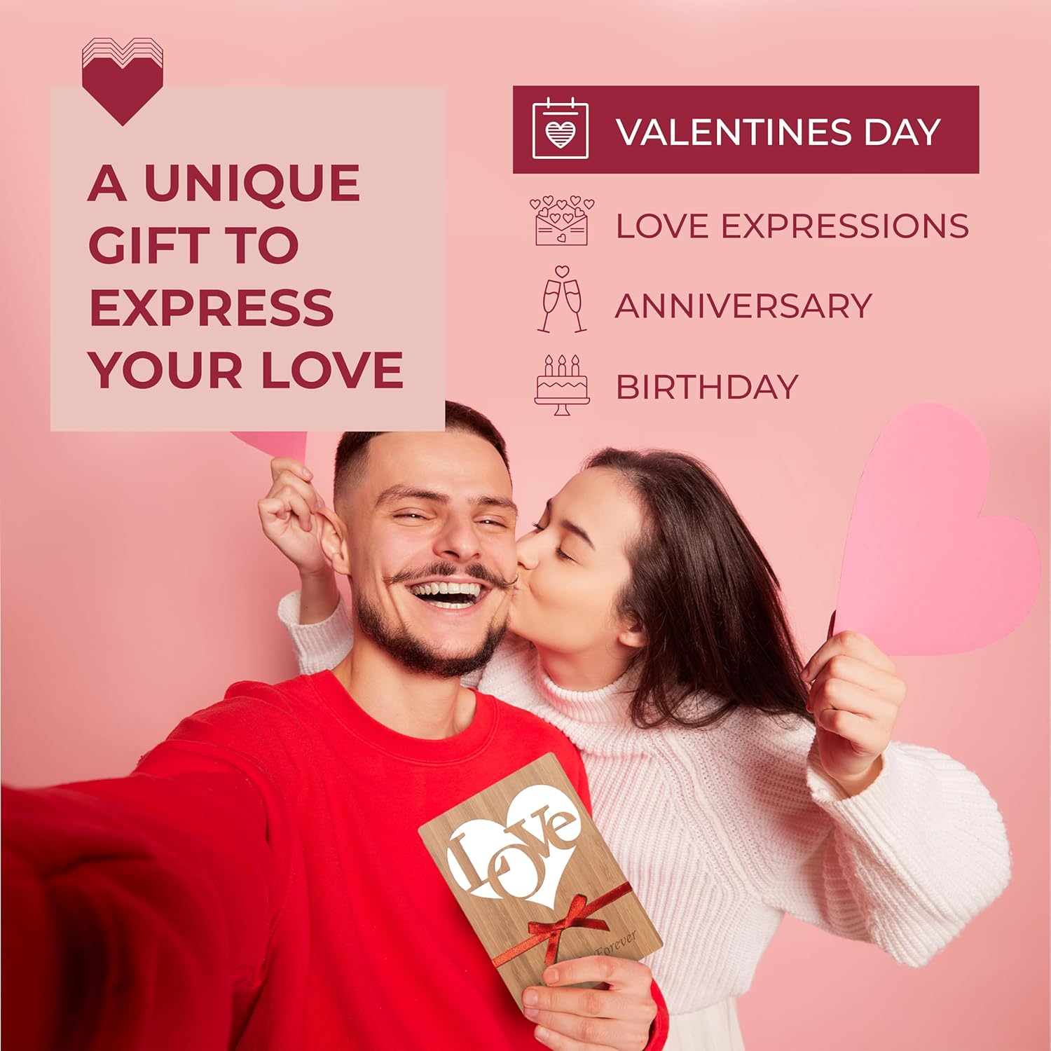 Love & Valentine Card, Handmade Bamboo Valentine'S Cards, Valentines Day Cards For Her, Wife, Adults,Valentines Day Card Wife, Valentines Gifts, Valentine Day Gift Him, Love In Heart
