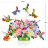 Humming Bird Pop Up Card, 19.5 Inches Real Size Display 3D Valentine Greeting Card, Paper Flower Bouquet, Gift For Valentines Day, Birthday, Mothers Day, Includes Envelope & Message Note