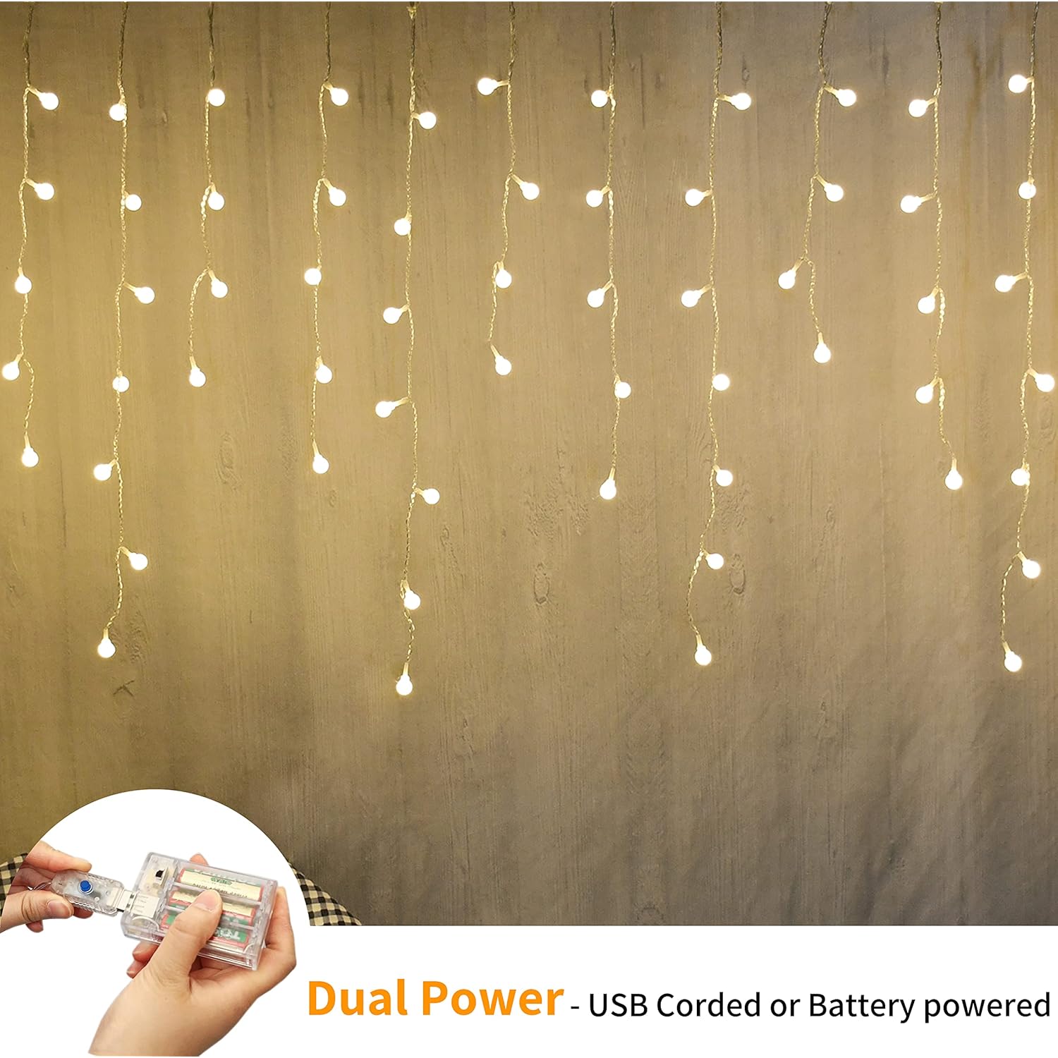 Fairy Curtain Lights, Usb/Battery Powered Ball Icicle Light 13Ft 96 Led Globe String Hanging Lights For Bedroom Dorm Wed