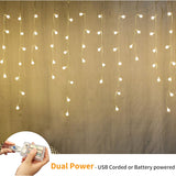Fairy Curtain Lights, Usb/Battery Powered Ball Icicle Light 13Ft 96 Led Globe String Hanging Lights For Bedroom Dorm Wed
