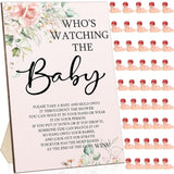 51 Pcs Cool Baby Shower Games Flower Funny Who'S Watching The Baby Sign Wooden Game Sign Baby Gift Sets 50 Pcs Tiny Plastic Babies Small Mini Baby Baby Shower Game Prizes For Gender Reveal Party