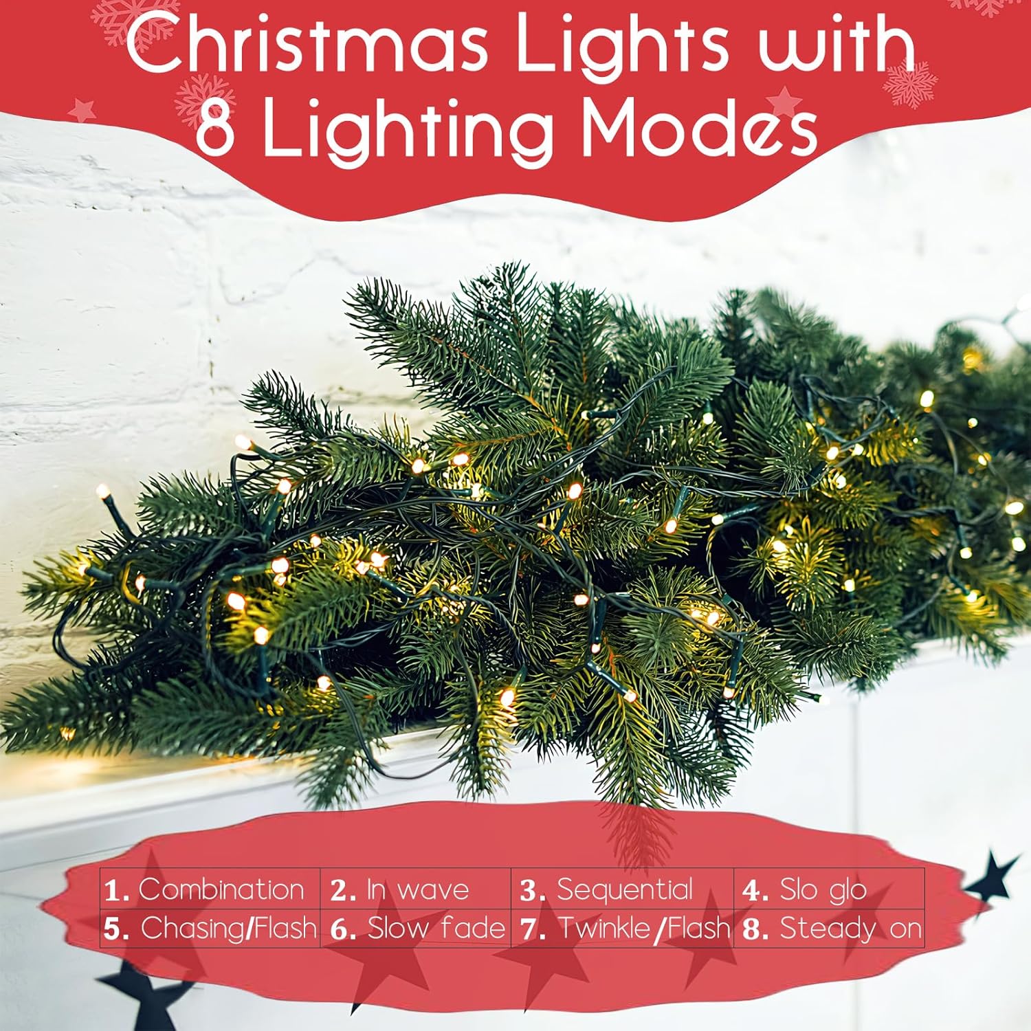 Battery Operated Christmas Lights - 50 Led Mini Lights With Auto Timer, 8 Modes, Warm White