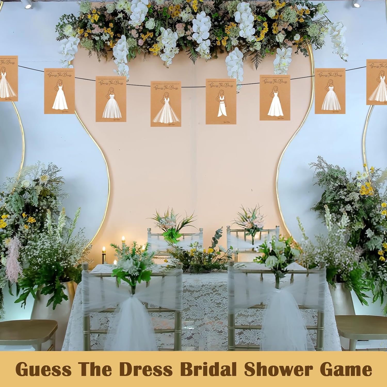 200 Pcs Guess The Dress Bridal Shower Cards For Guests, Include 100-Pcs 5 X 7 Inch Wedding Shower Cards And 100-Pcs White Crayons Fun Wedding Favors Decorations(Brown)